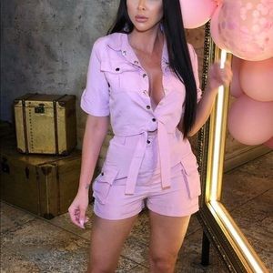 Light Pink Pop Button Shorts Co-Ord